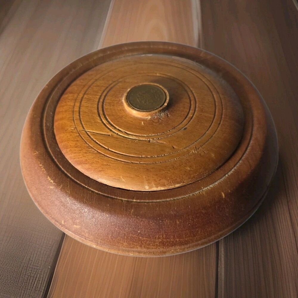 Solid Wood Jamaica Coin Lid Round Storage Box Mid-Century 1969